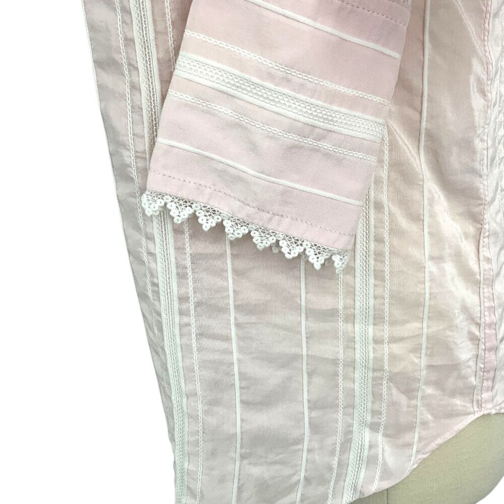 Bella Freud Button Down Shirt Pink Striped Scalloped Collar Cuffs Size 8 Preppy - Picture 5 of 12